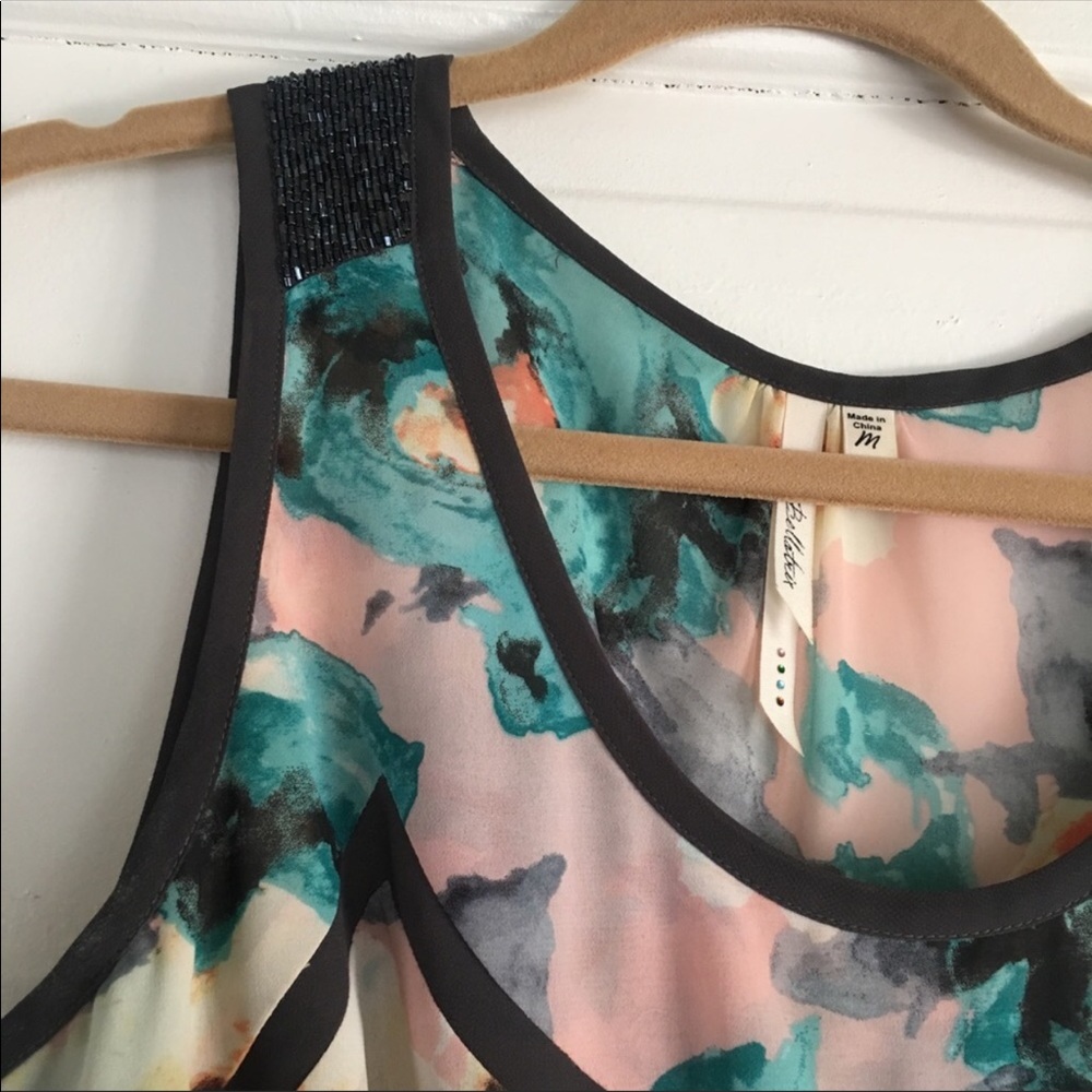 Anthropology Floral sheer sleeveless blouse